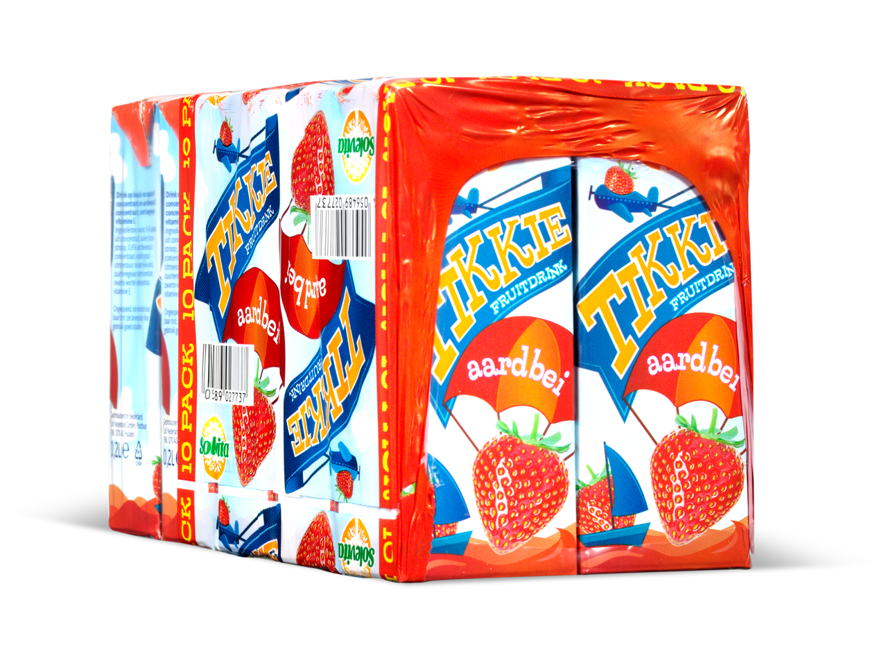 Tien pakjes Tikkie aardbei fruitsap.