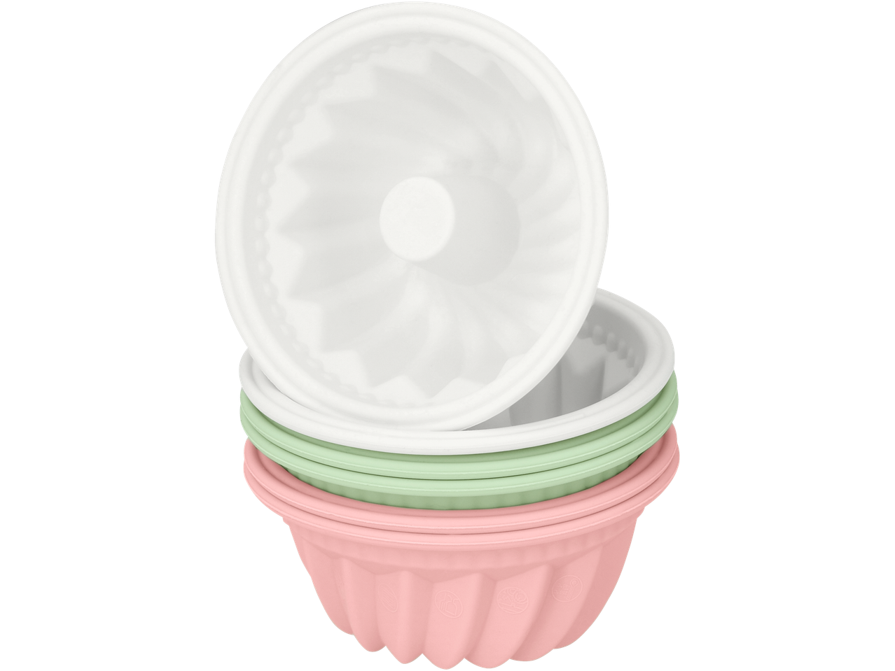 Silvercrest® silikona veidnes baltā, zaļā un rozā krāsā cepšanai.