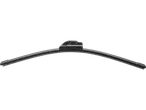 Black wiper blades with spoiler, curved, on a black background.
