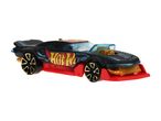 Hot Wheels legetøjsbil i sort med røde og gule detaljer