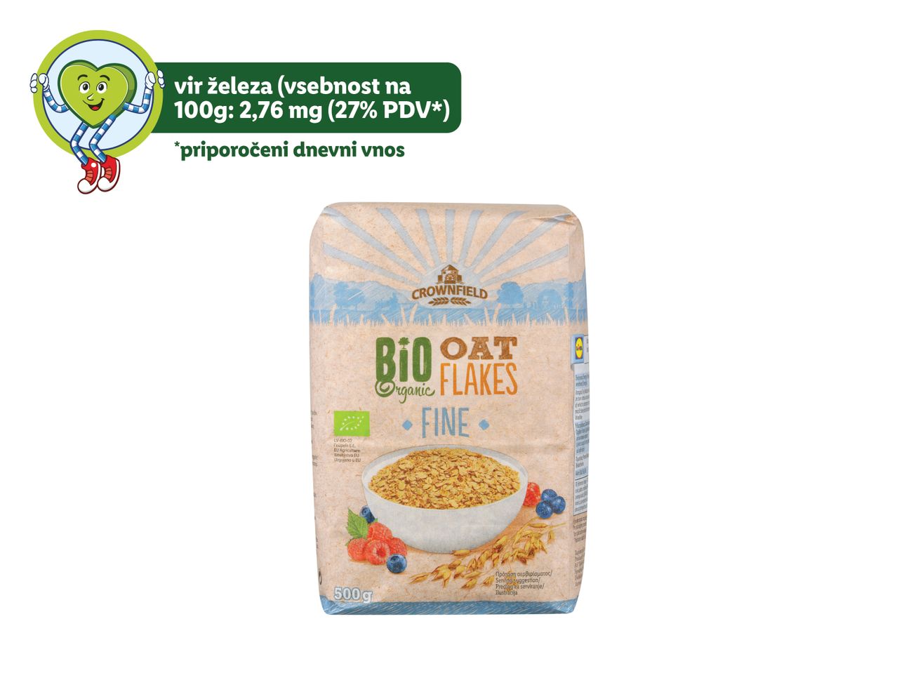Crownfield Bio Oat Flakes, fini ovseni kosmiči, bio izdelek.