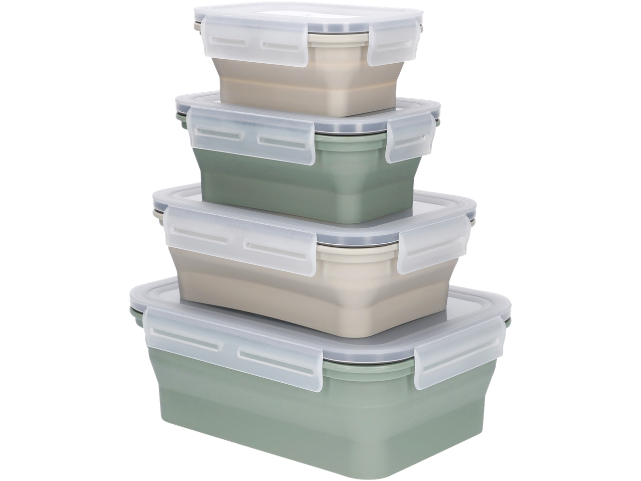 Silvercrest® kokkupandavate toidunõude virn rohelises ja beežis