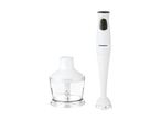 White SilverCrest immersion blender with a clear chopping attachment.