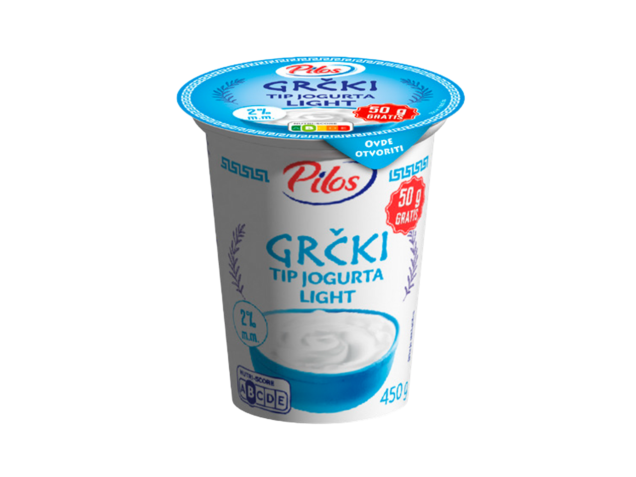 Pilos Grčki tip jogurta Light sa 2% mlečne masti i 50g gratis, Nutri-Score A.