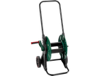 Parkside® Hose Reel with a green reel, black frame, and red handle on a black background.