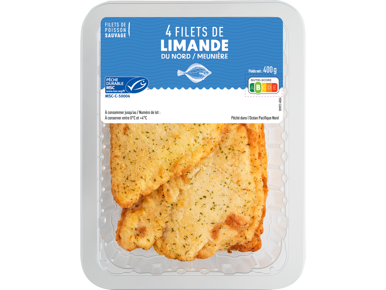 4 filets de limande du Nord, meunière, en barquette.