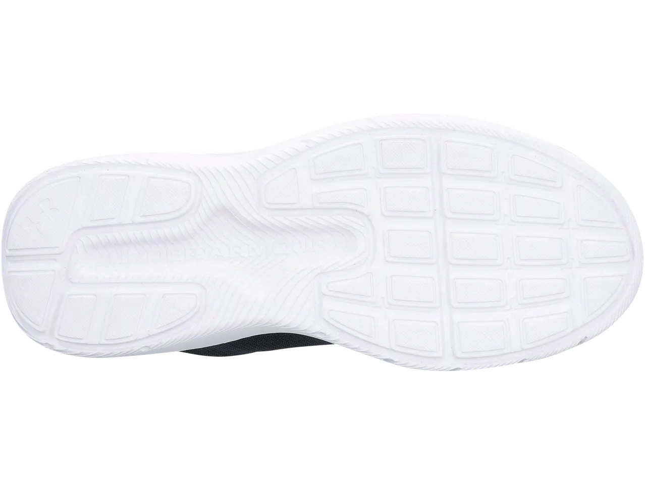 Λευκό παπούτσι Under Armour με μαύρο επάνω μέρος, από κάτω.