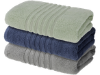 Livarno ručnik: hrpa tri presavijena ručnika u svijetlozelenoj, tamnoplavoj i sivoj boji