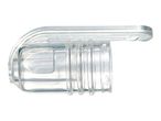 Clear plastic bottle cap with a curved handle.