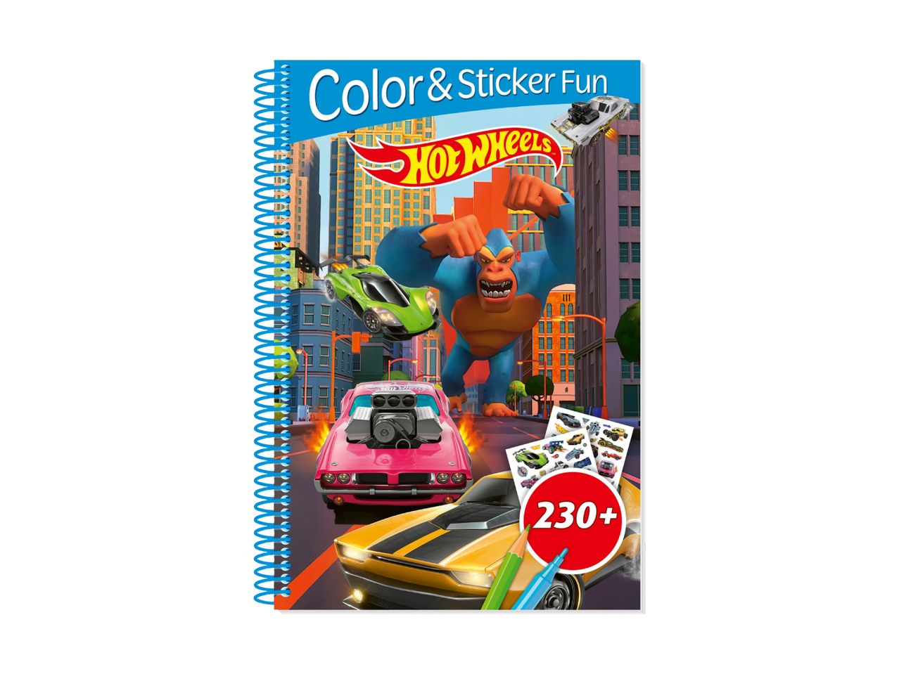 Hot Wheels farvelægnings- og klistermærkehæfte til børn fra 2 år.