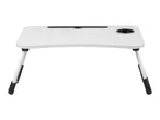 White portable laptop table with a cup holder and tablet slot