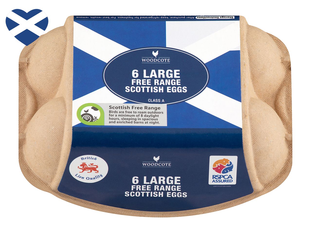 6 large free range Scottish eggs, Woodcote, RSPCA Assured.