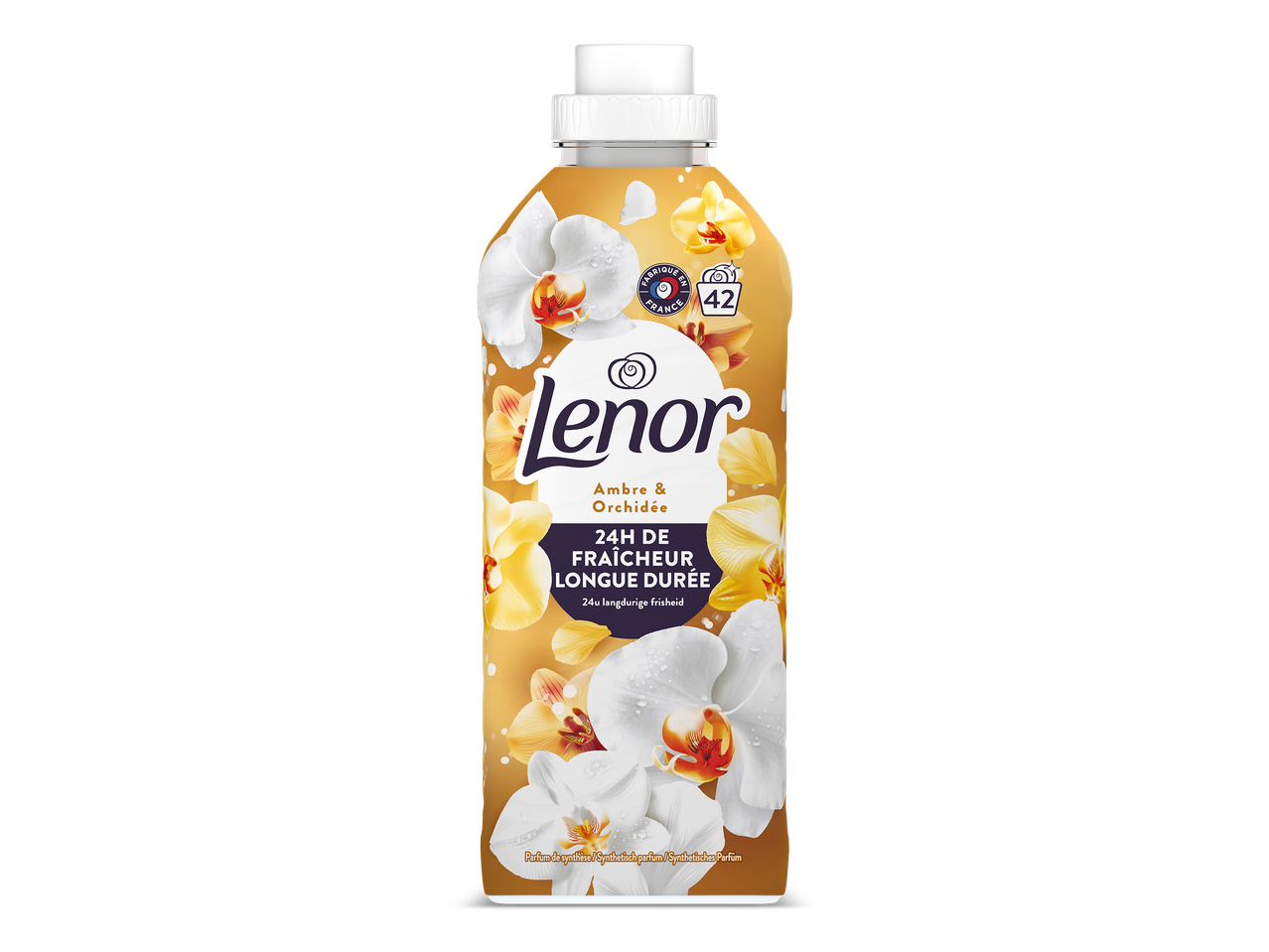 Fles wasverzachter met amber- en orchideegeur, 24 uur langdurige frisheid.