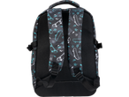 Mochila com padrão de skate e estrelas, com costas e alças de malha.