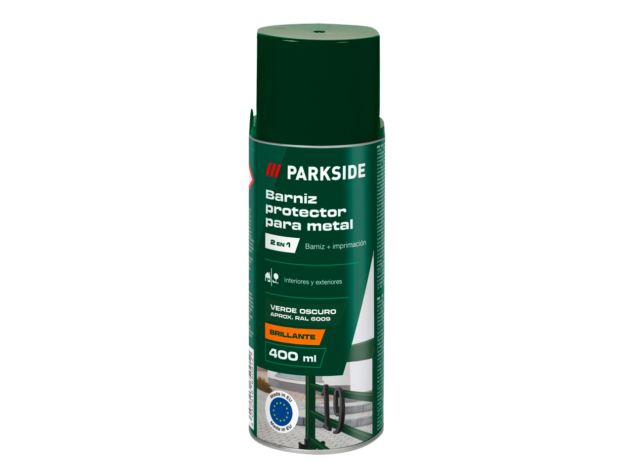 Spray de verniz protetor Parkside para metal, cor verde escuro brilhante, 400ml.