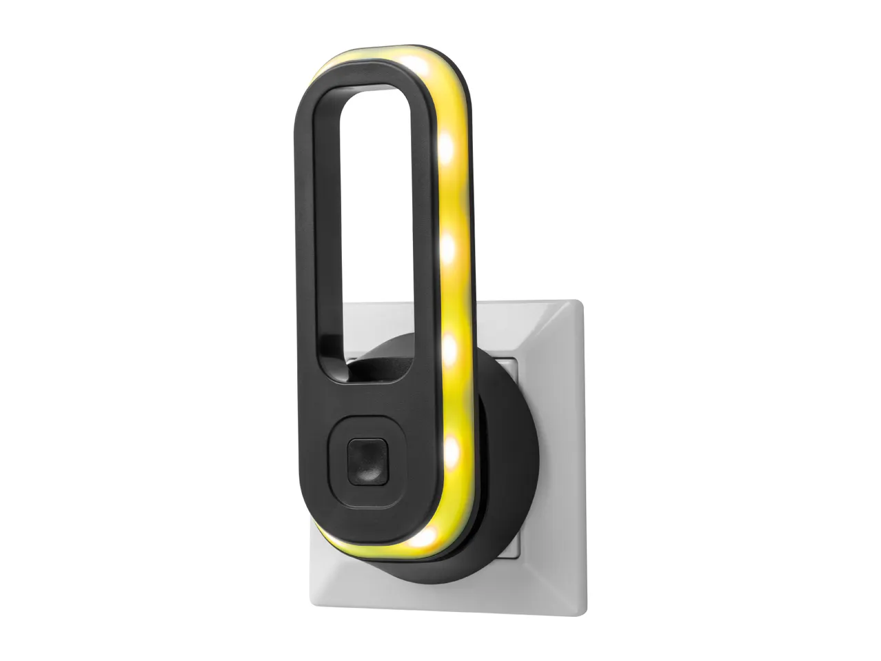 Modern plug-in LED night light with warm yellow illumination