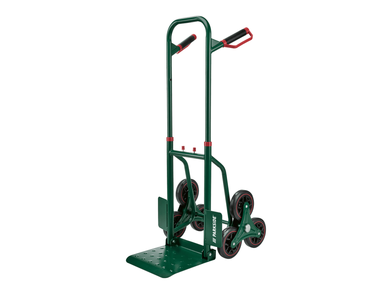 Parkside-porraskärry vihreällä rungolla ja mustilla pyörillä