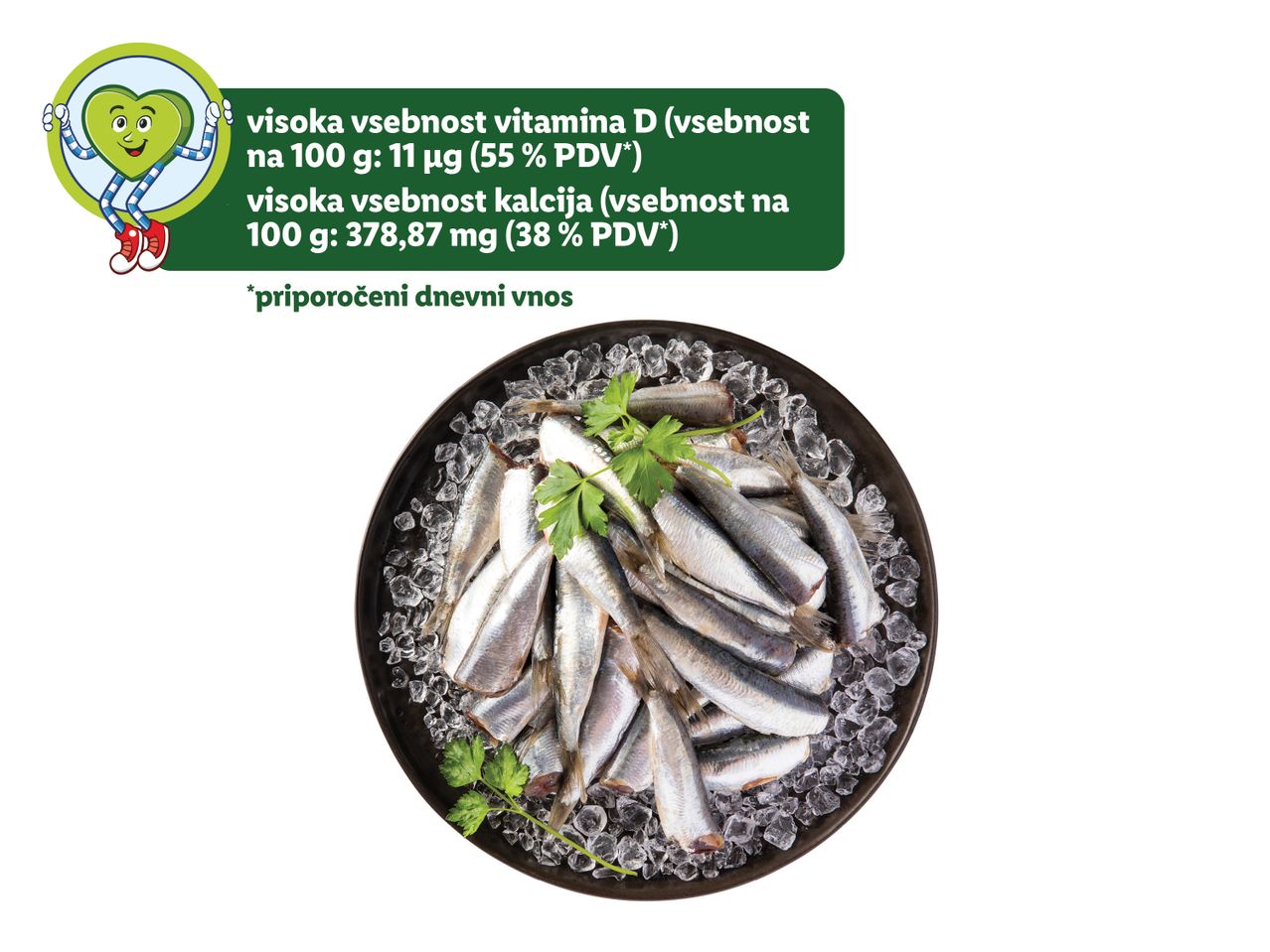 Sardine na ledu, bogate z vitaminom D in kalcijem.