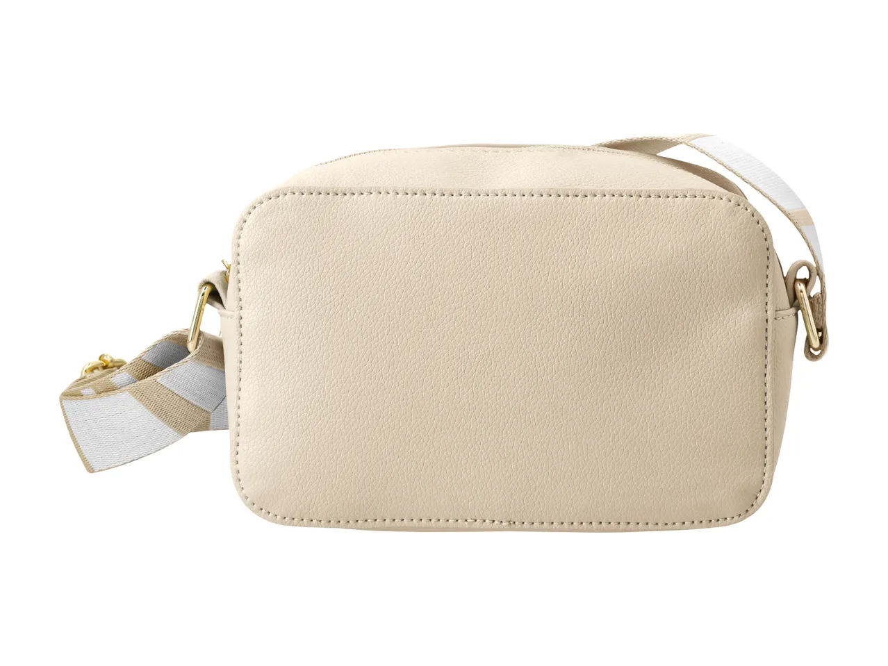 Beige skuldertaske i imiteret læder med stribet rem.