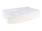 White quilted mattress protector over a foam mattress topper