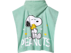 Mentás színű, Snoopy mintás kapucnis strandtörölköző.