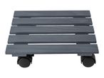Grey wooden plant caddy with wheels