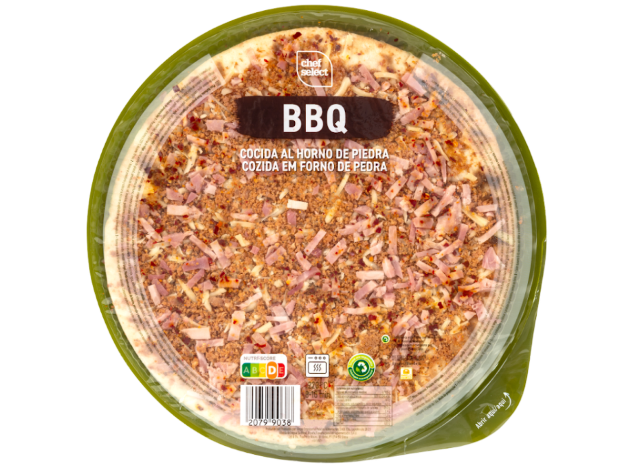 Pizza de churrasco cozida em forno de pedra com Nutri-Score D.