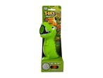 Green T-Rex popper toy in packaging, with 'Squeeze to POP!' and 'T-REX FUN FACTS' text.