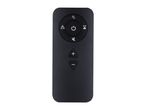 Black remote control with power, fan speed, oscillation, timer, mute, and volume buttons