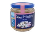 Nautica Herring Fillets with onions in a glass jar.