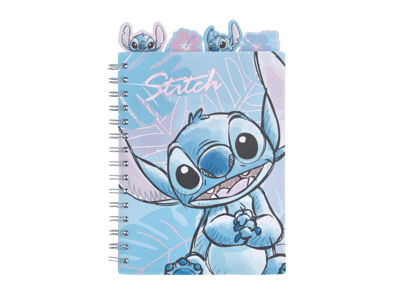 Stitch spiral notebook with bookmarks.