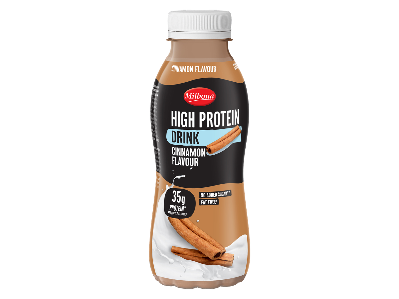 Milbona High Protein Drink, Kaneelsmaak, 35g eiwit, geen toegevoegde suiker, vetvrij