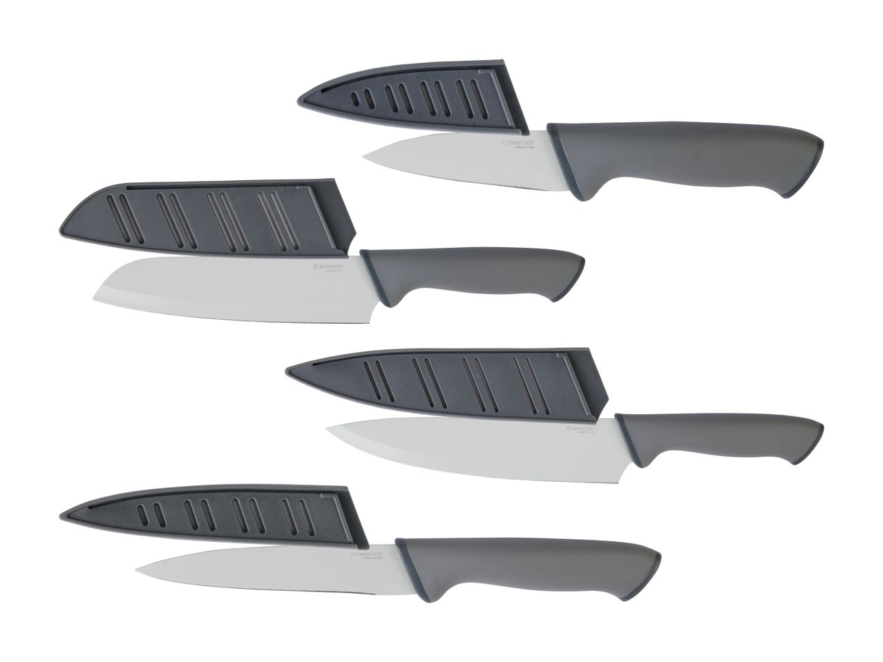 Fire SilverCrest knive med grå håndtag og skeder
