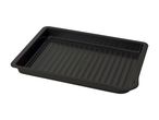 A black plastic storage tray with ribbed bottom.