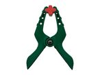 Green and red spring clamp with a black screw