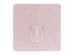 Self-adhesive wall hook with a pink patterned backing