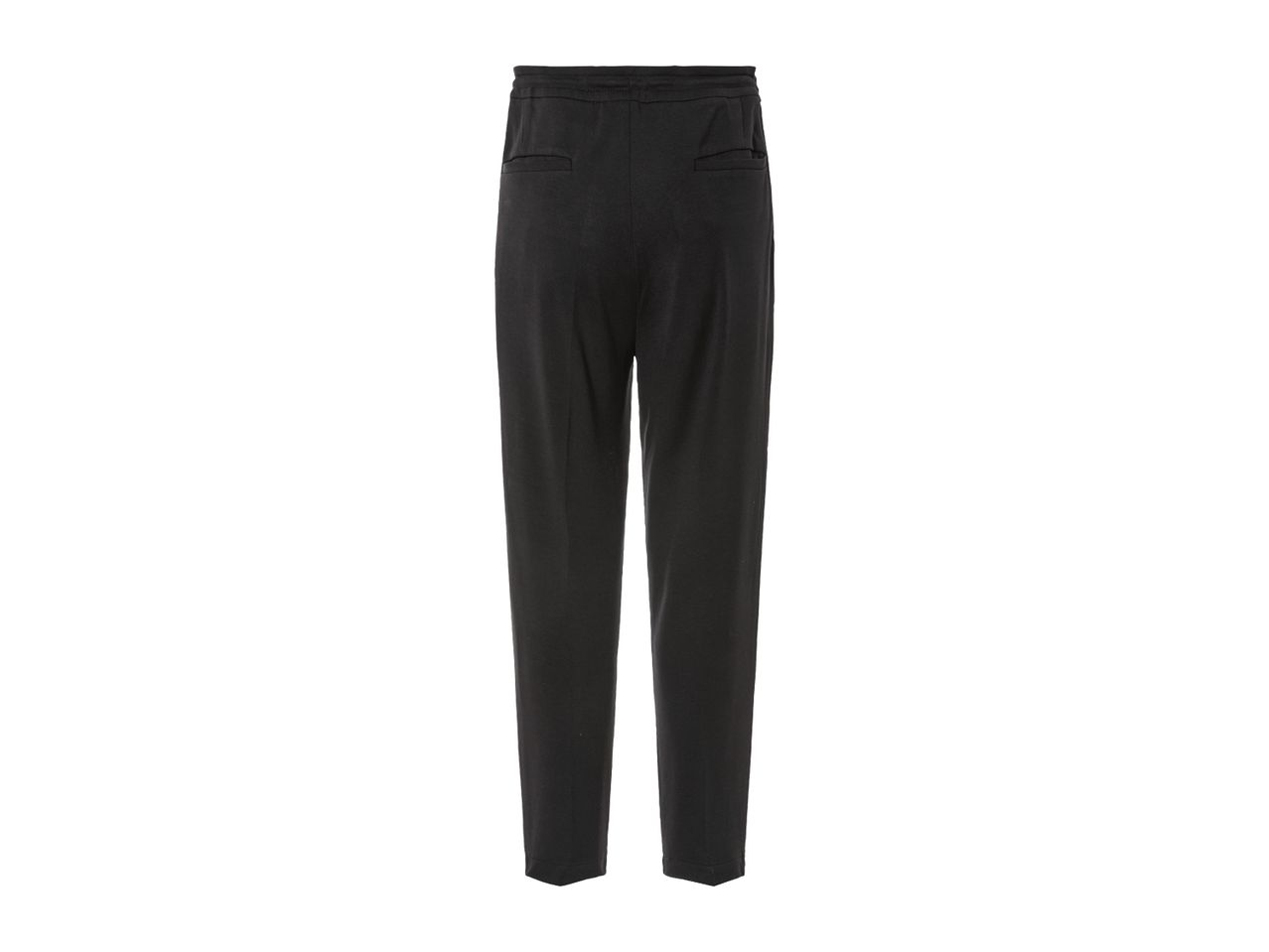 Black women's trousers with an elastic waistband and pockets.