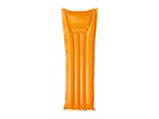 An orange inflatable air mattress for swimming or sunbathing, isolated on a white background.