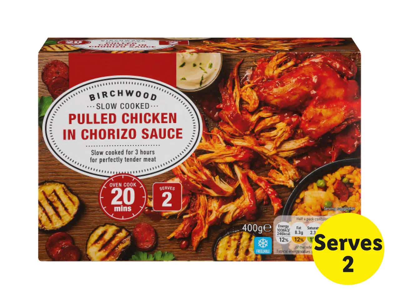 Birchwood Pulled Chicken in Chorizo Sauce, 400g, serves 2.