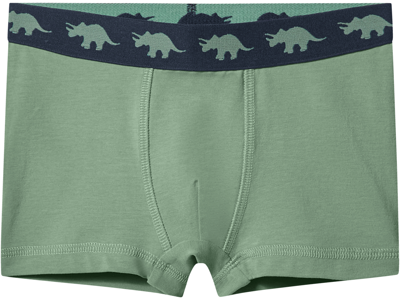 Groene boxershort met dinosauruspatroon op de tailleband