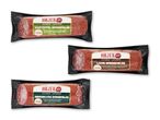 Tre pakker spegepølse, herunder kartoffel, land og sønderjysk spegepølse, alle gluten- og laktosefri.