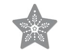 Grey star-shaped Christmas ornament with a white snowflake design.