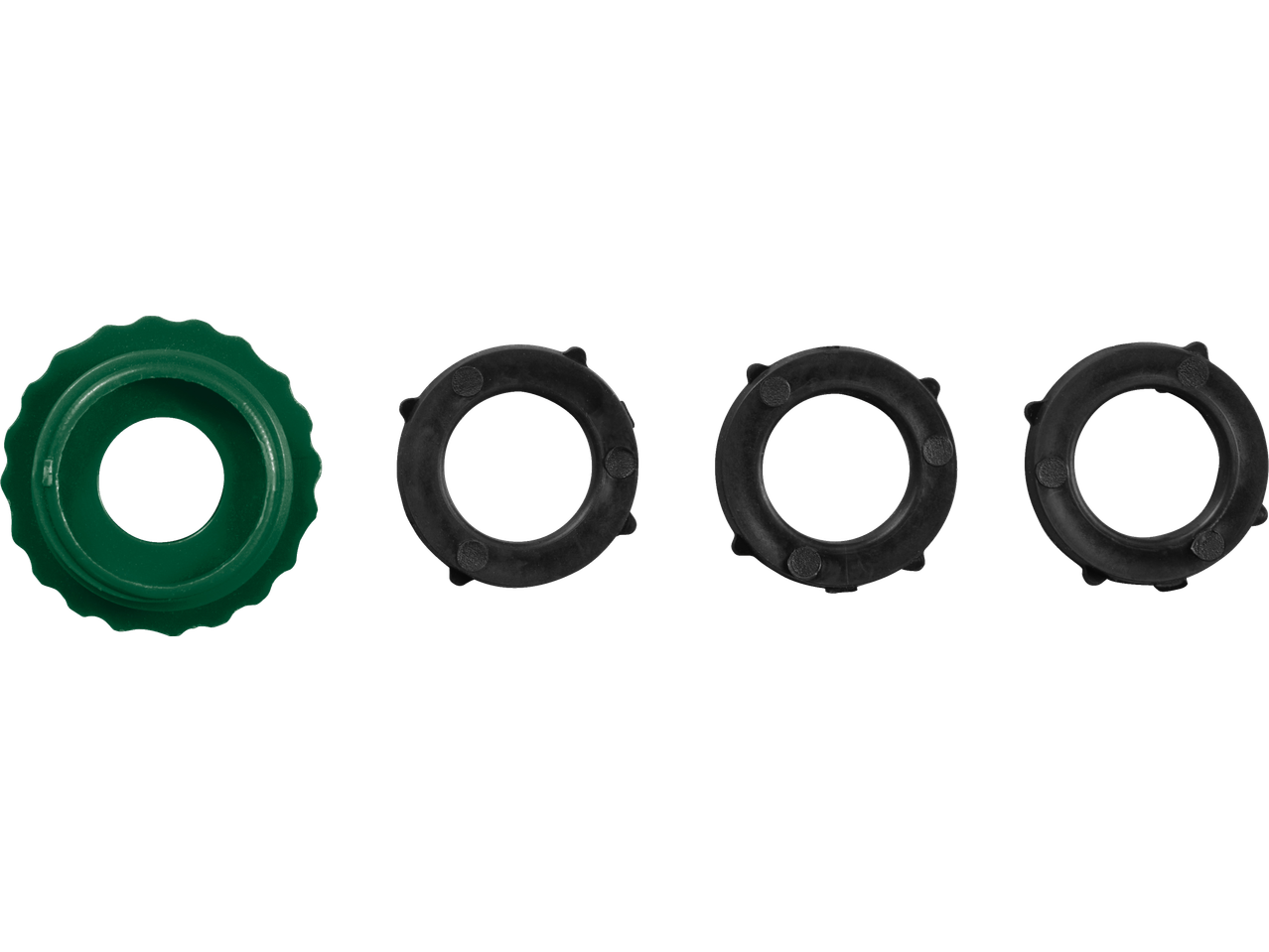 Δακτύλιοι στεγανοποίησης εύκαμπτου σωλήνα κήπου PARKSIDE, ένας πράσινος και τρεις μαύροι.