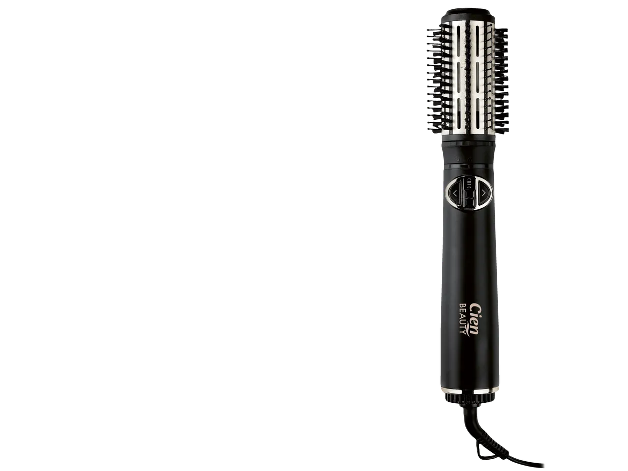 Cien BEAUTY Rotating Hot Air Styling Brush in black with silver accents