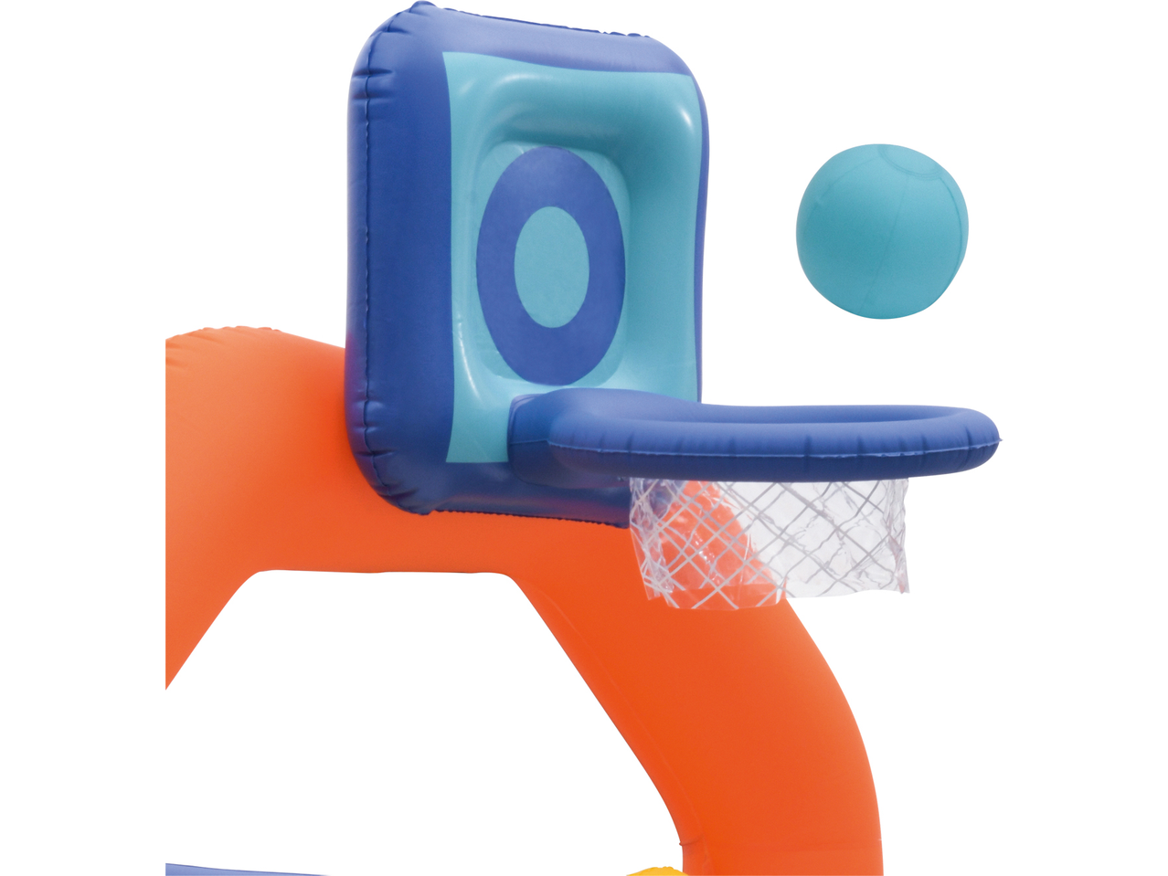 Cesto de basquetebol insuflável LUPILU para castelo insuflável com bola azul.