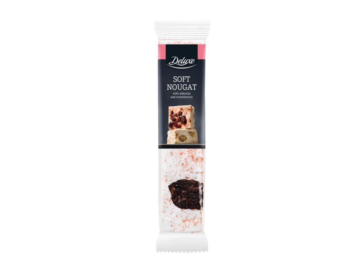 Soft nougat bar with almonds and strawberries