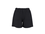 Black women's shorts with an elasticated waist and two back pockets