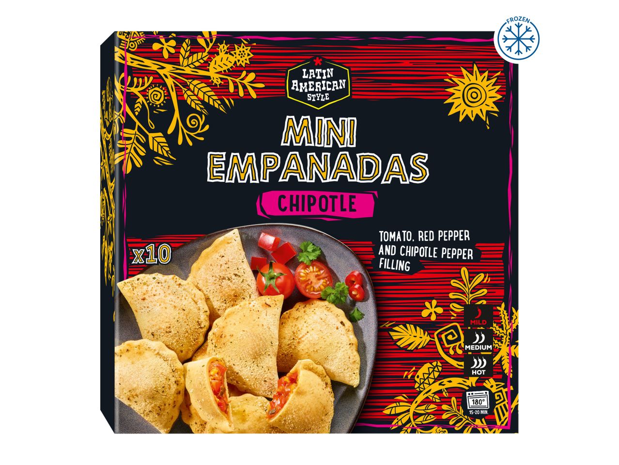 A box of Mini Empanadas, a frozen food product.