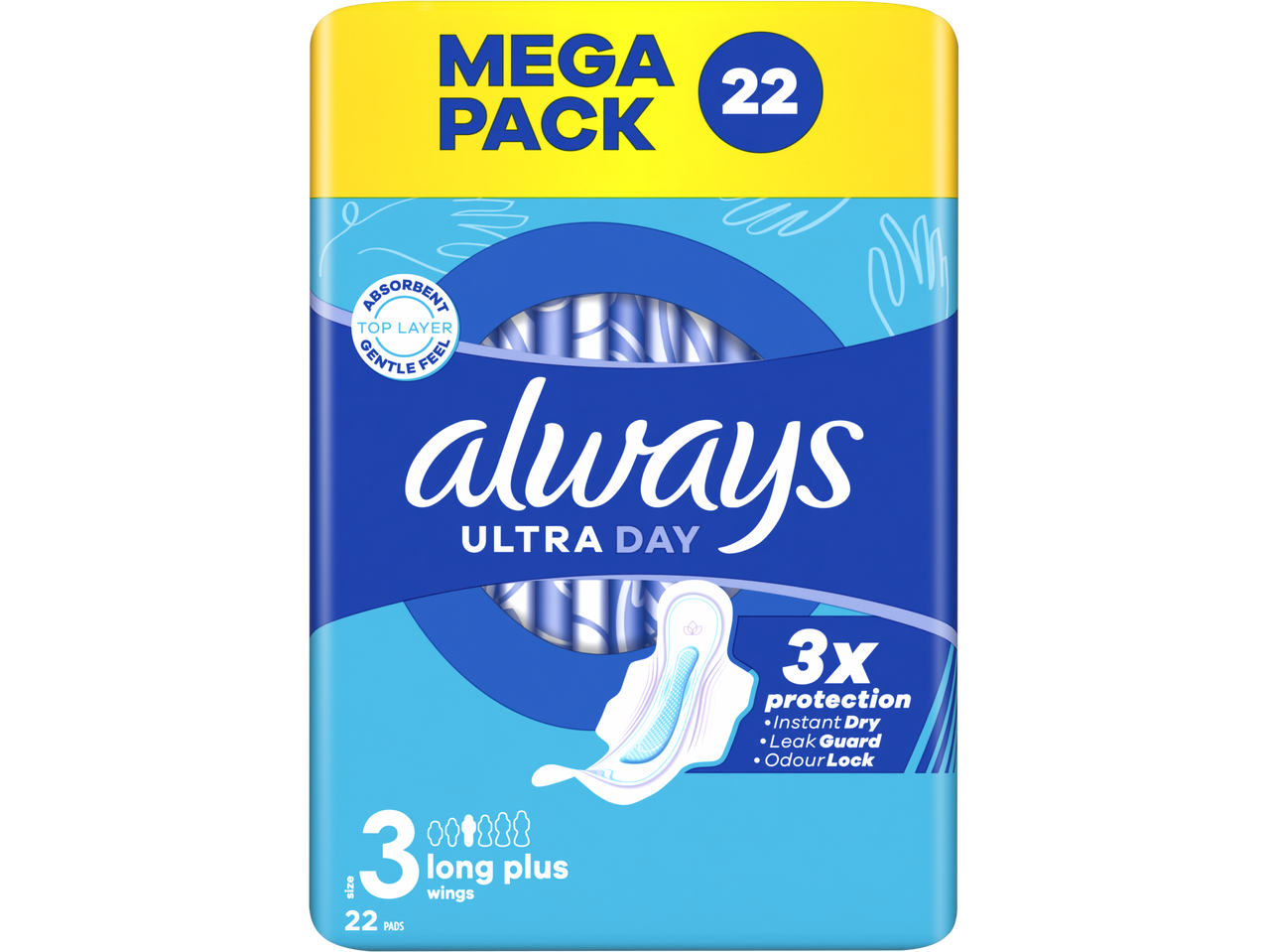 Always Ultra Day long plus wings sanitary pads, mega pack of 22.