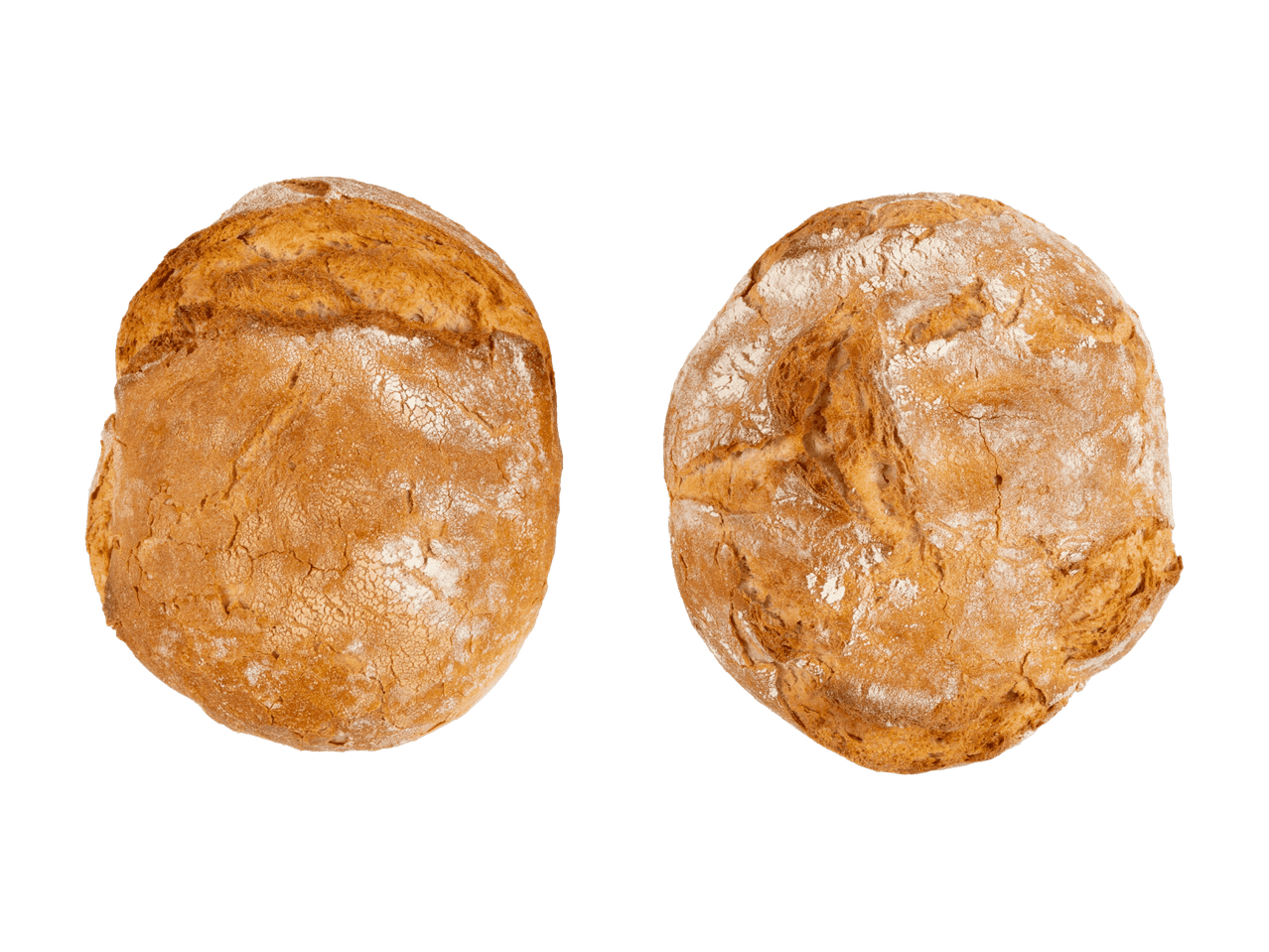 Zwei rustikale Brote auf schwarzem Hintergrund.